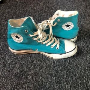 Lightly worn turquoise high top converse sneakers